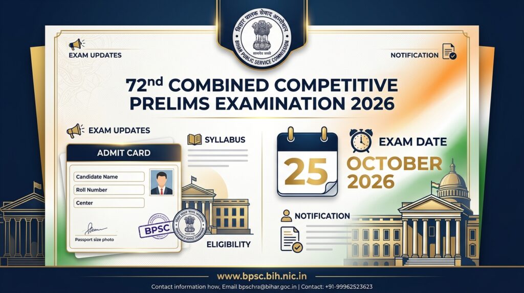 BPSC 72nd Combined Competitive Prelims Examination 2026 Admit Card and Exam Date Notification Update