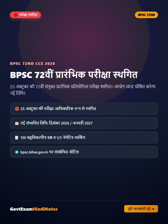 BPSC 72nd प्रारंभिक परीक्षा स्थगित वेब स्टोरी कवर