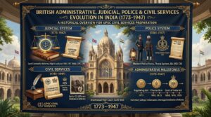 ब्रिटिश प्रशासनिक, न्यायिक, पुलिस एवं सिविल सेवाओं का विकास (1773–1947) टेस्ट सीरीज