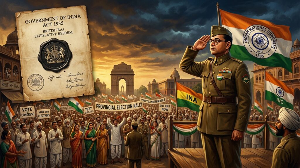 भारत शासन अधिनियम 1935, प्रांतीय चुनाव 1937 एवं त्रिपुरी संकट सुभाष चंद्र बोस